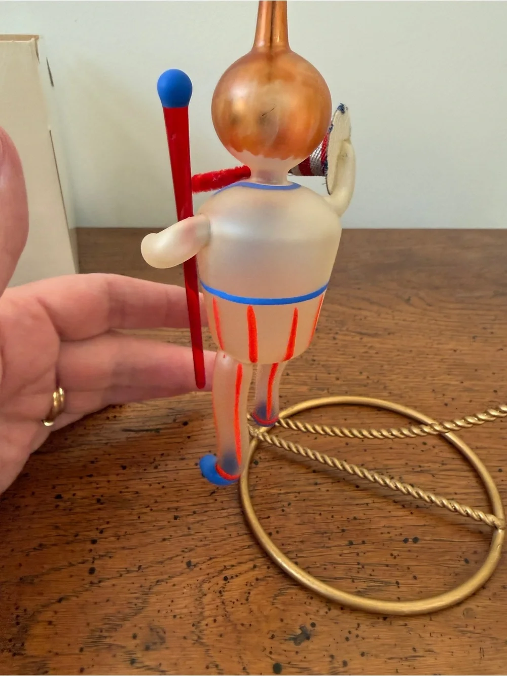 Vintage Italian  Glass Uncle Sam Ornament in Red, White, Blue